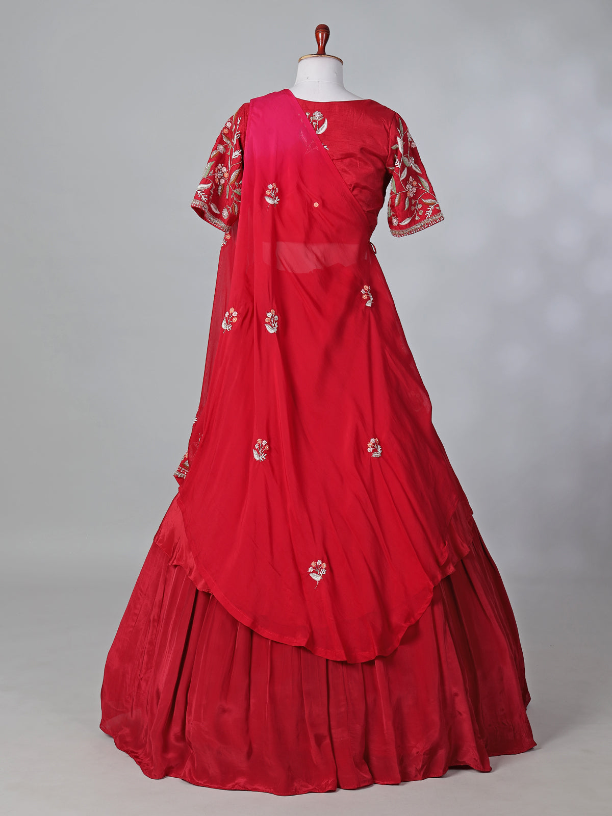 Red crepe lehenga choli for reception party