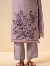 Lavender purple floral printed linen kurti set with dupatta