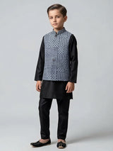 Black silk thread and sequins waistcoat set