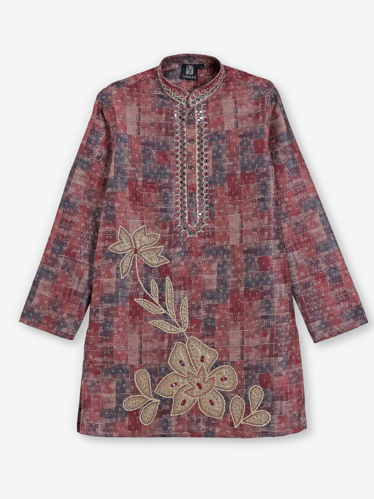 Brown printed cotton silk kurta suit for boys wedding wear
