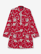 Red georgette thread worked kurta suit for wedding