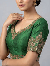 Green raw silk zardosi work sweetheart blouse