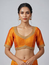 Mustard yellow raw silk stone work blouse