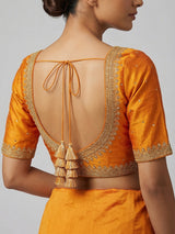Mustard yellow raw silk stone work blouse