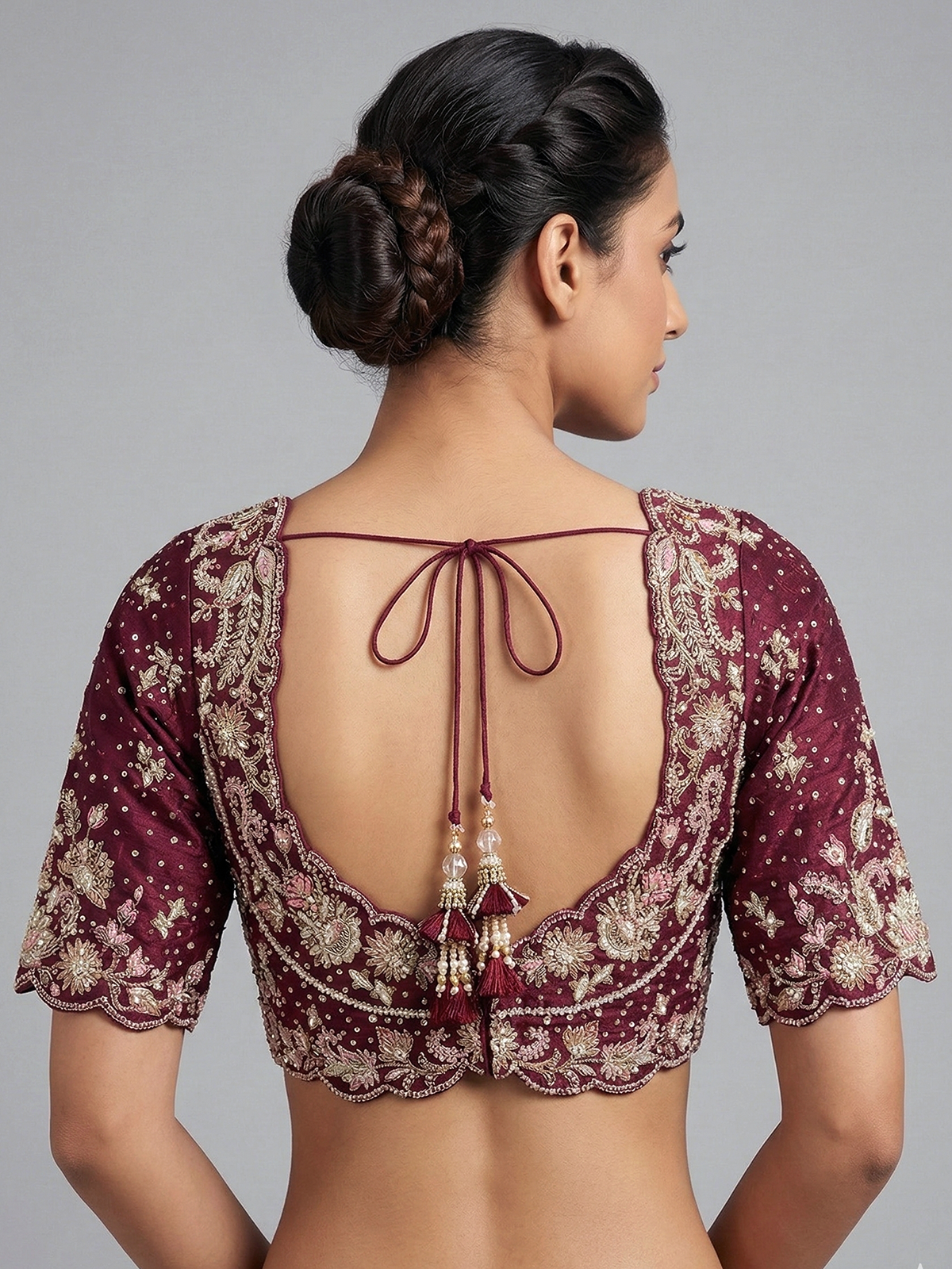 Maroon art silk blouse for wedding wear saree and lehenga