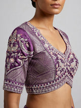 Purple modal silk blouse for wedding wear sarees