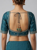 Rama blue printed modal silk blouse with cutdana work