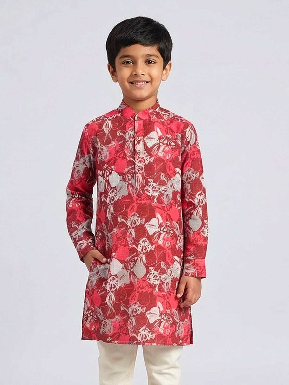 Cotton printed maroon kurta