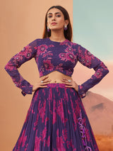 Purple georgette lehenga choli with floral print