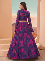 Purple georgette lehenga choli with floral print