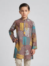 Onion pink printed cotton silk kurta for special occasions