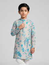 Beige and blue embroidery work kurta