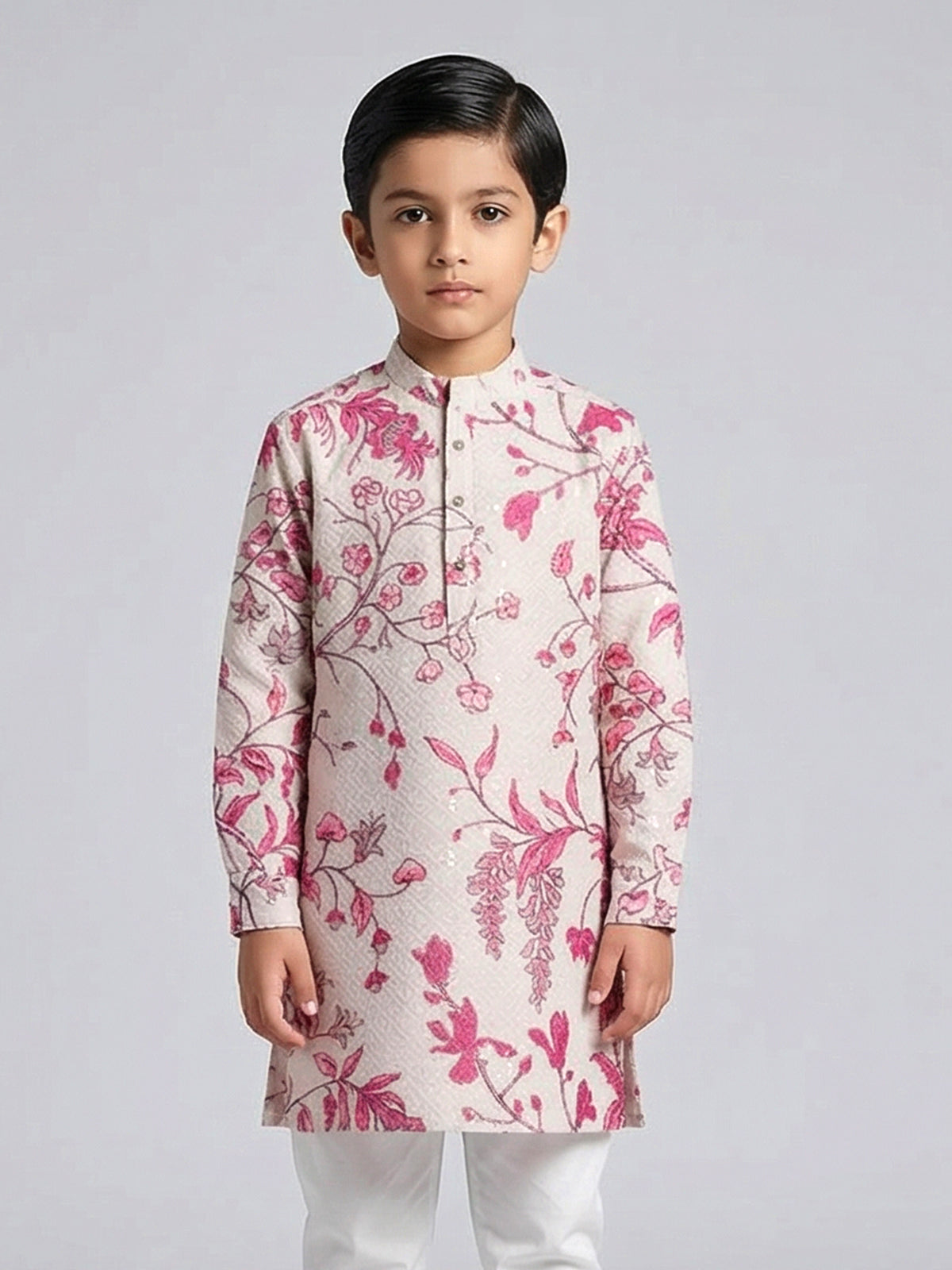 Beige and pink cotton silk kurta for festive