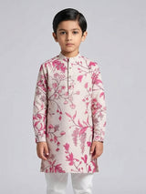 Beige and pink cotton silk kurta for festive