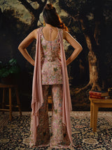 Peach georgette palazzo suit with thread work