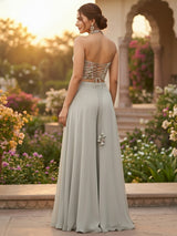 Grey georgette suit with stone and cutdana work