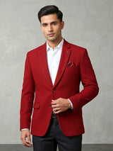 Stylish textured red cotton blazer for men