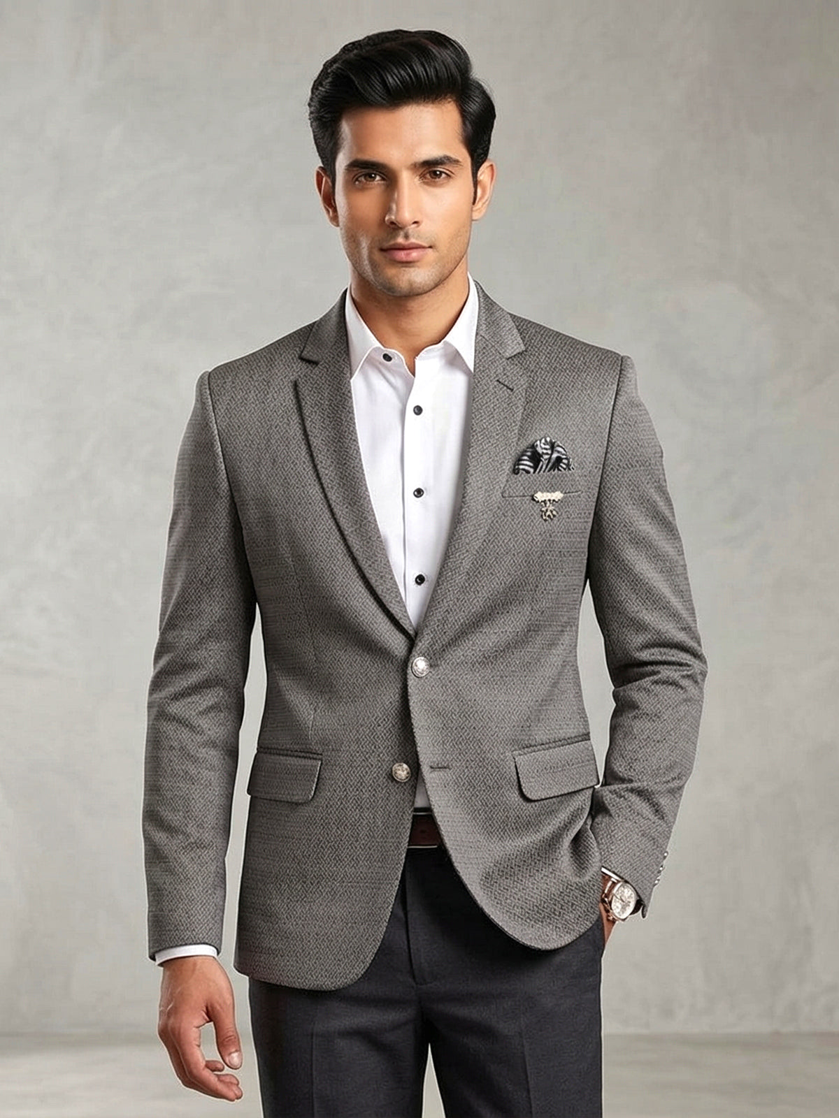 Grey men cotton blazer in textured cotton