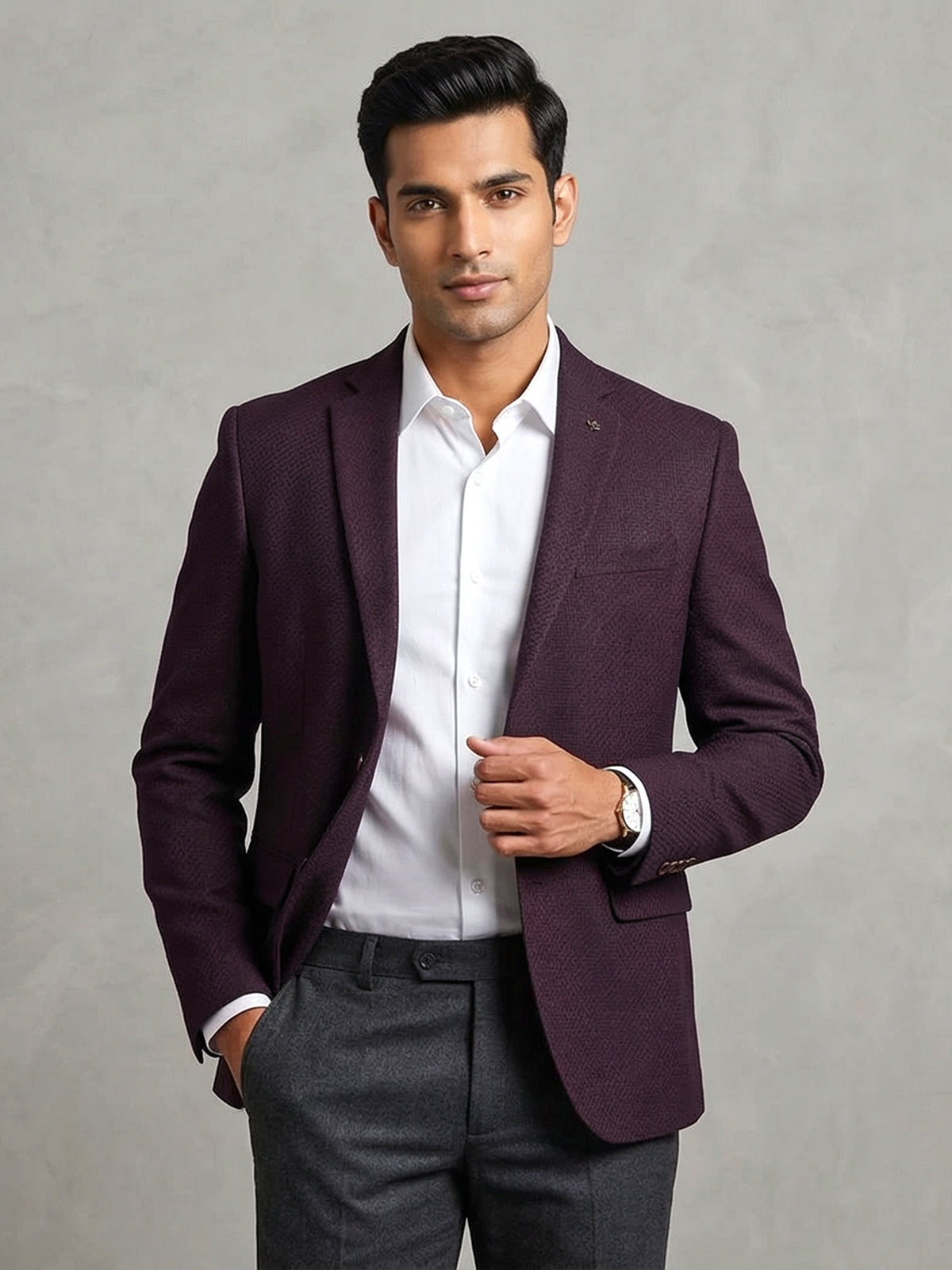Purple imported terry rayon two button blazer