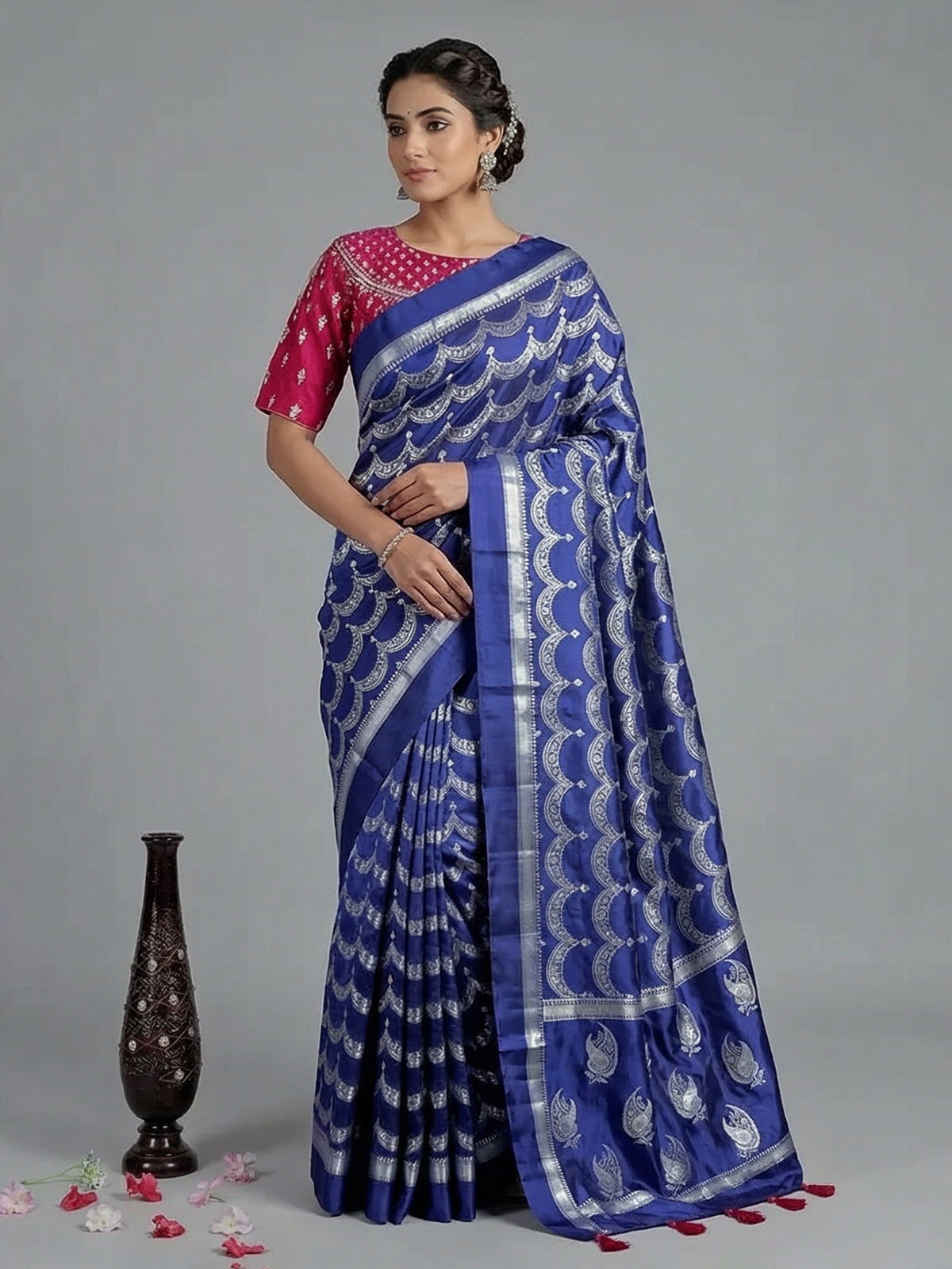 Blue silk saree with gota highlights