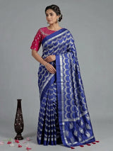 Blue silk saree with gota highlights