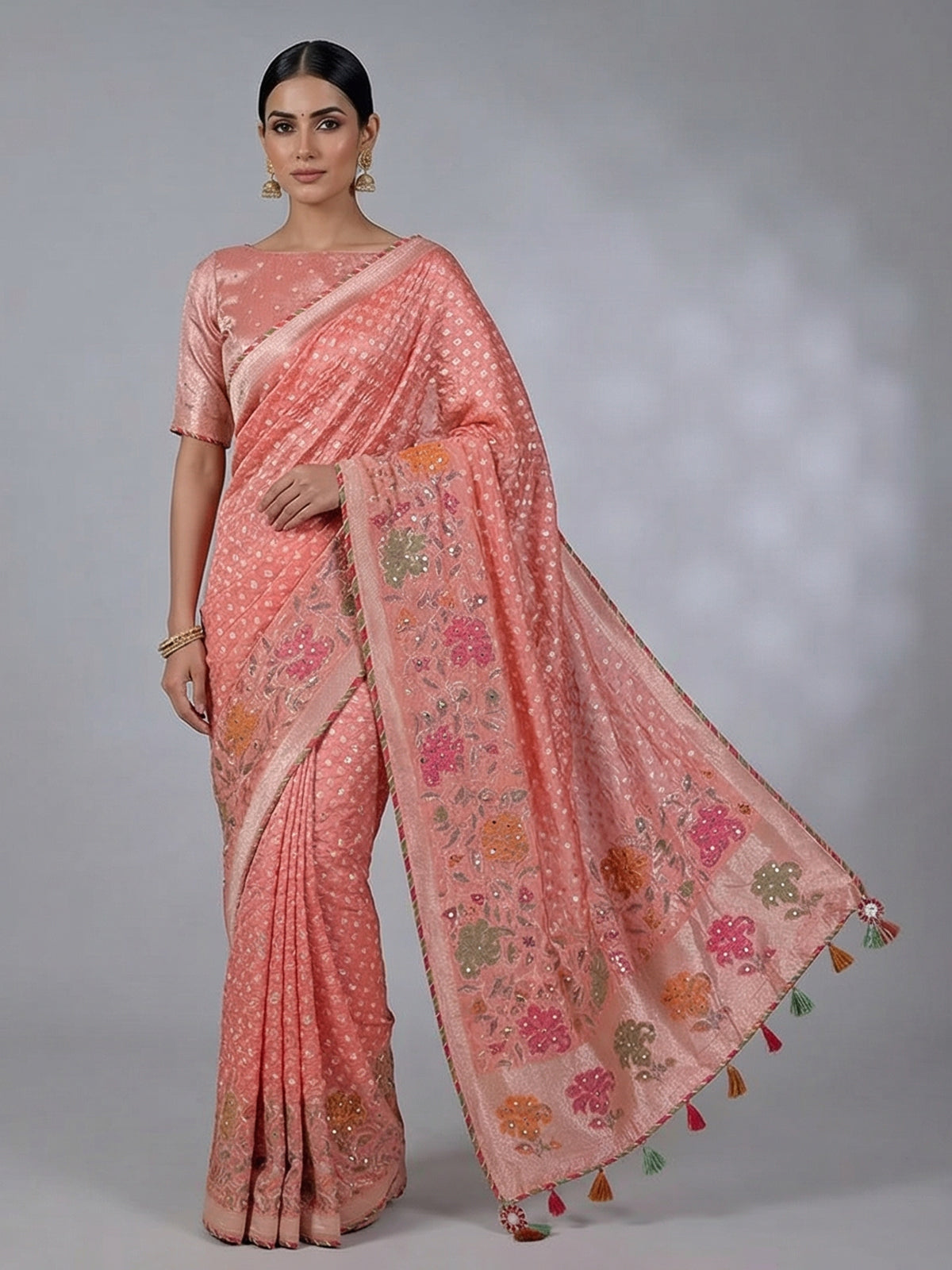 Peach gaji silk wedding wear saree