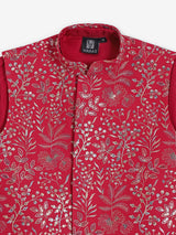 Red reception wear waistcoat set with resham detailing