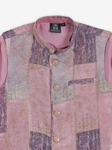 Light pink cotton silk waistcoat set with print