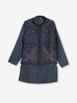 Charcoal black cotton silk waistcoat set for reception