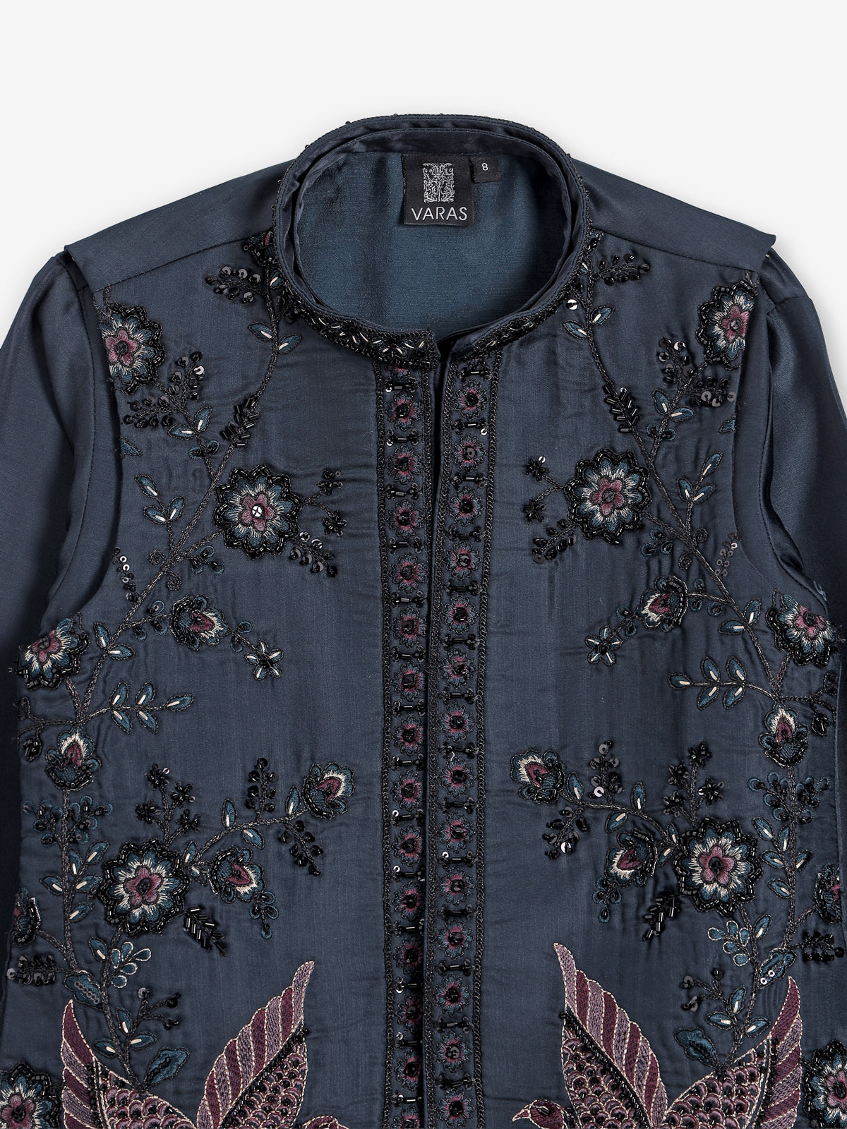 Charcoal black cotton silk waistcoat set for reception