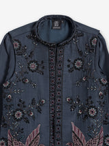 Charcoal black cotton silk waistcoat set for reception