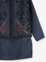 Charcoal black cotton silk waistcoat set for reception