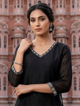 Black silk embroidered anarkali suit with dupatta