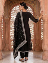 Black silk embroidered anarkali suit with dupatta
