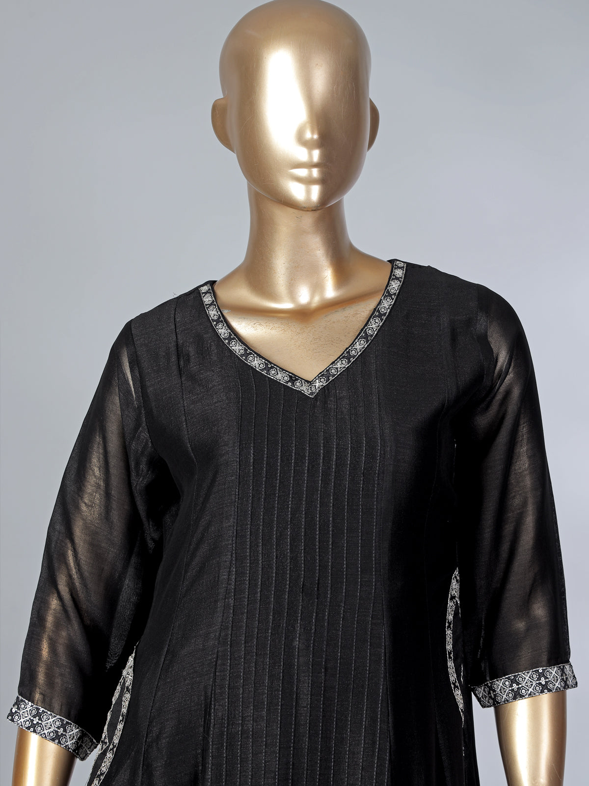 Black silk embroidered anarkali suit with dupatta