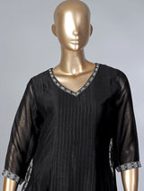 Black silk embroidered anarkali suit with dupatta