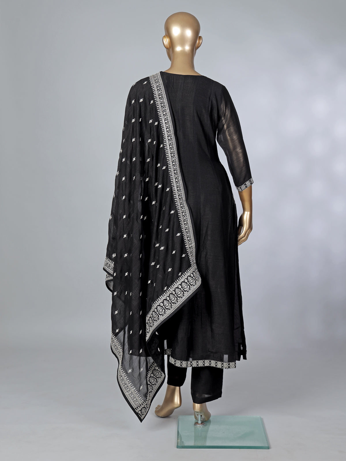 Black silk embroidered anarkali suit with dupatta