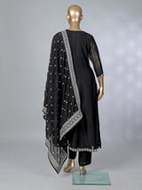Black silk embroidered anarkali suit with dupatta