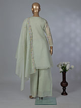 Pista green chiffon linen embroidered palazzo suit with dupatta