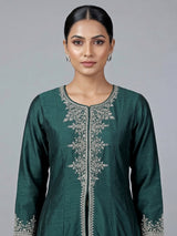 Peacock green silk embroidered palazzo suit with dupatta