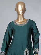 Green silk embroidered festive palazzo suit with contrast dupatta