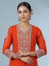 Orange georgette pakistani style embellished palazzo suit