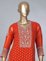 Orange georgette pakistani style embellished palazzo suit