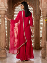 Rani pink silk zardosi embellished festive palazzo suit