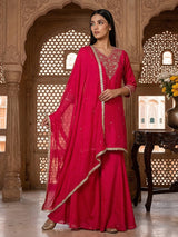 Rani pink silk zardosi embellished festive palazzo suit
