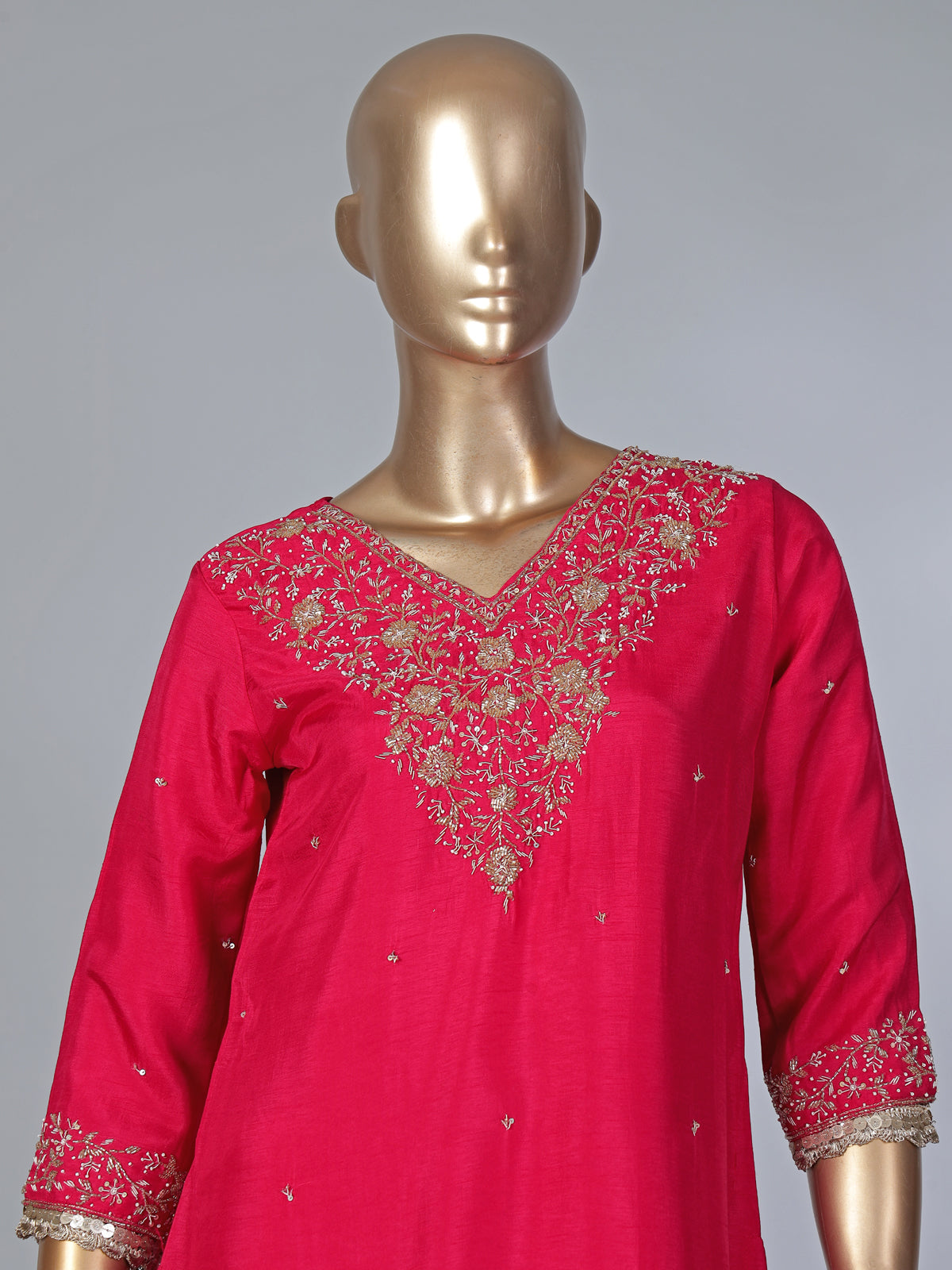 Rani pink silk zardosi embellished festive palazzo suit
