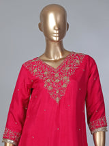 Rani pink silk zardosi embellished festive palazzo suit