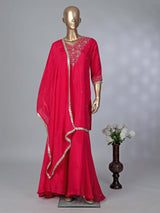Rani pink silk zardosi embellished festive palazzo suit
