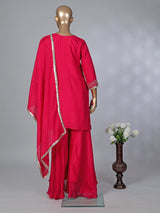Rani pink silk zardosi embellished festive palazzo suit