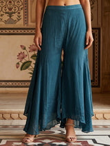 Peacock green silk zardosi embellished palazzo festive suit